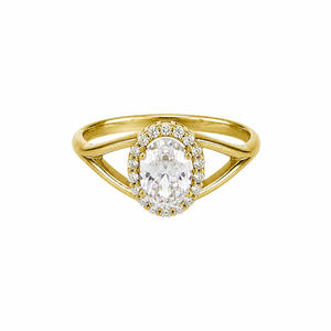 Anillo solitario con piedra blanca, en oro 18k