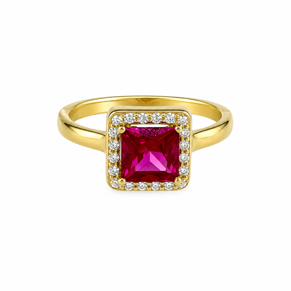 Solitario en oro 18k, con piedra roja