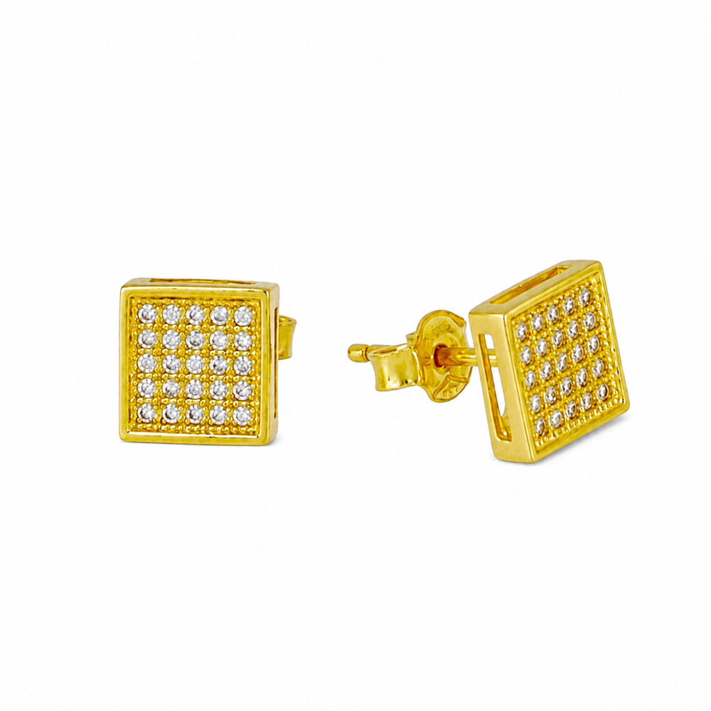 Pendientes cuadrados con piedras, en oro 18k