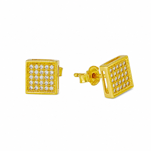 Pendientes cuadrados con piedras, en oro 18k