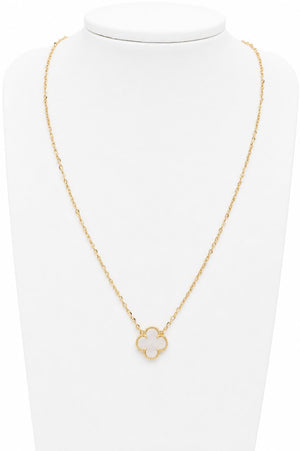 Collar de un trébol blanco, en oro 18k