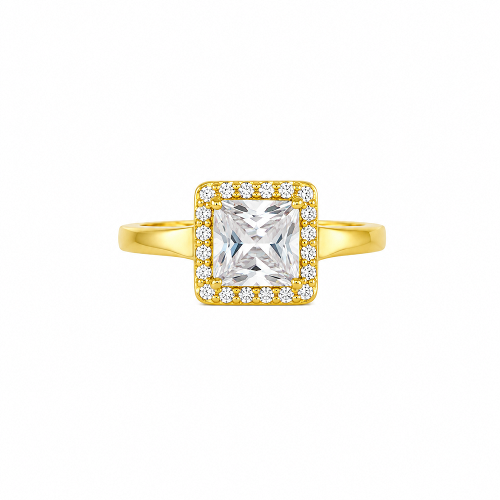 Anillo en oro 18k con piedra cuadrada blanca