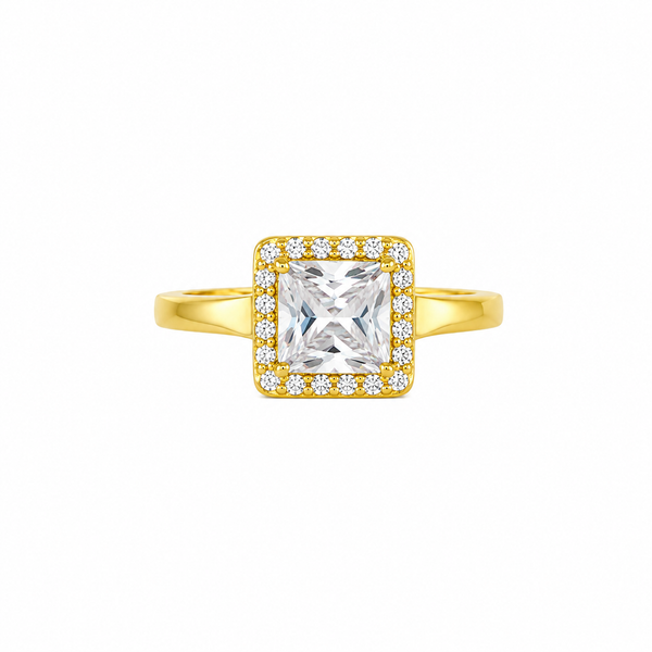 Anillo en oro 18k con piedra cuadrada blanca