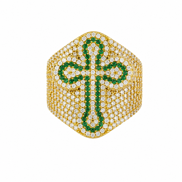 Sello con cruz verde, en oro 18k
