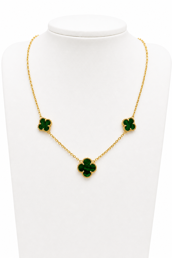 Cadena de flores verdes, en oro 18k