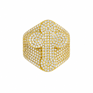 Sello Cruz en piedras blancas y oro 18k
