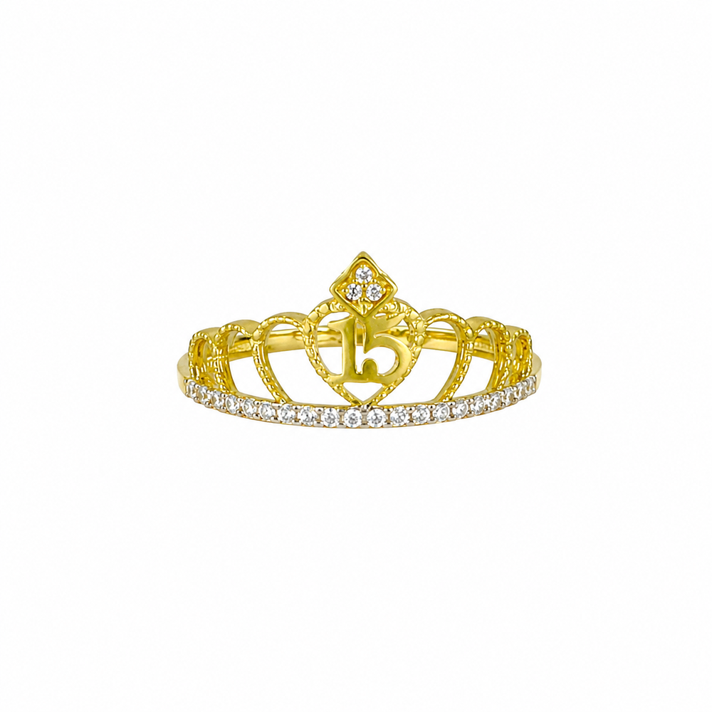 Anillo de corona en oro 18k, con el número 15