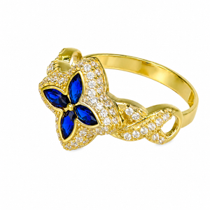 Anillo flor azul en oro 18k, piedra azul