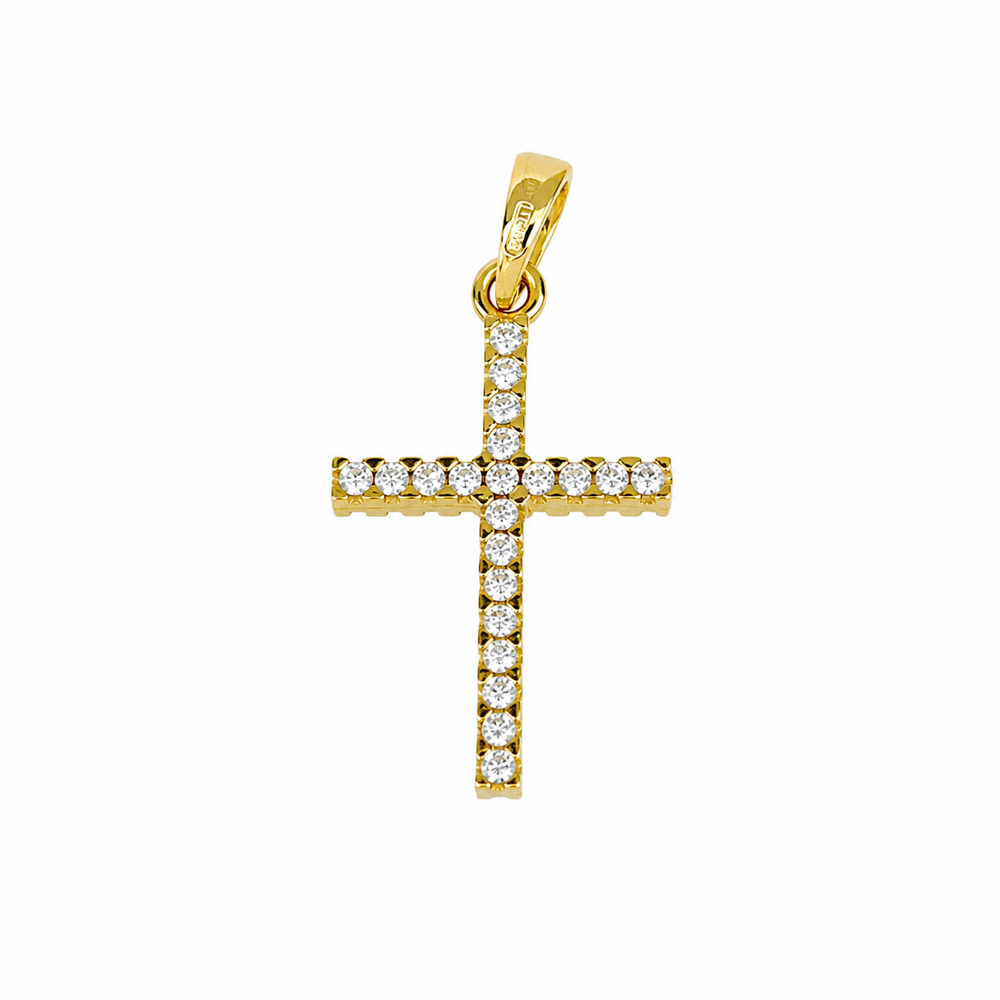 Cruz con piedras, en oro 18k