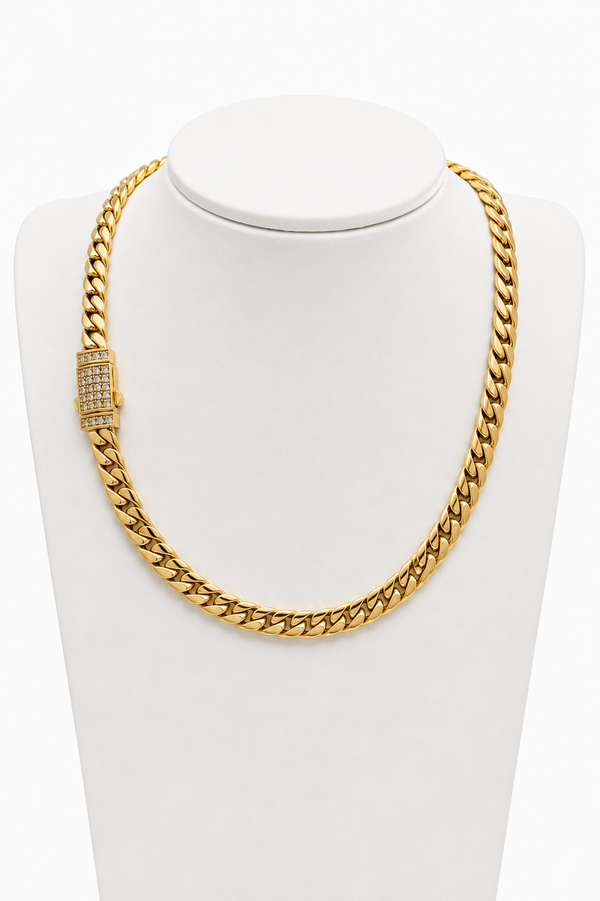 Cadena cubana en oro 18k,  6mm