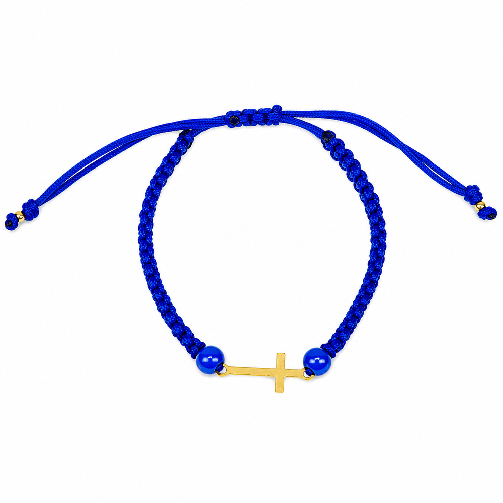 Pulsera Azul, con Cruz en oro 18K