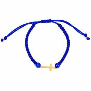 Pulsera Azul, con Cruz en oro 18K