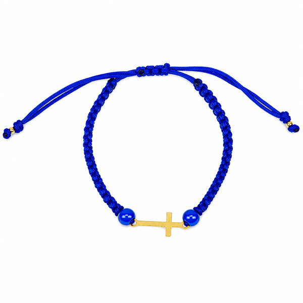 Pulsera Azul, con Cruz en oro 18K
