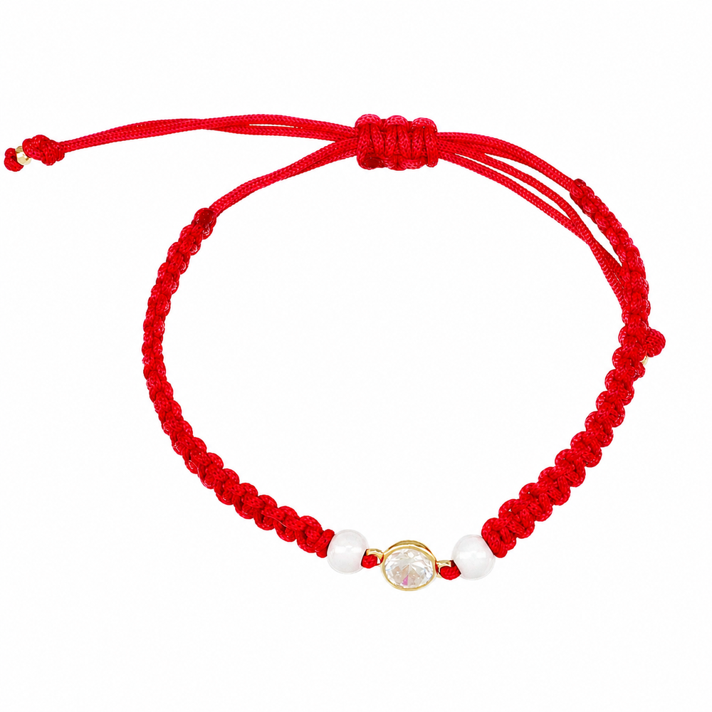 Pulsera de cuerda rosa, en oro 18k