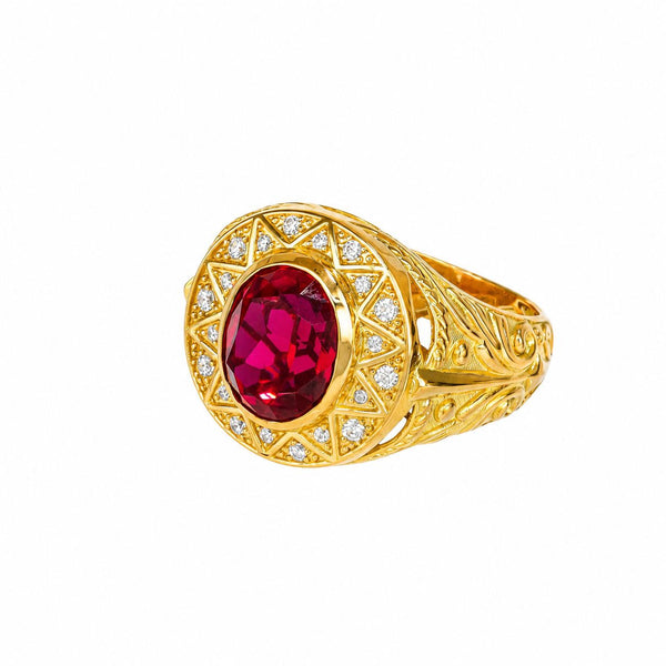 Solitario en piedra roja, en oro 18k