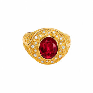 Solitario en piedra roja, en oro 18k